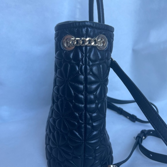 Kate Spade New York Bloom Logo Quilted Leather Backpack Black Drawstring Chain - Picture 14 of 14